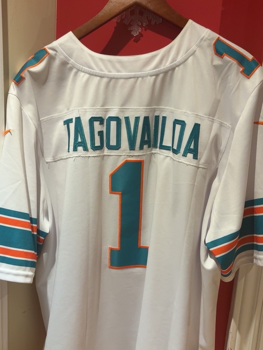 NFL White Tagovailoa #1 Jersey with Teal and Orange Accents